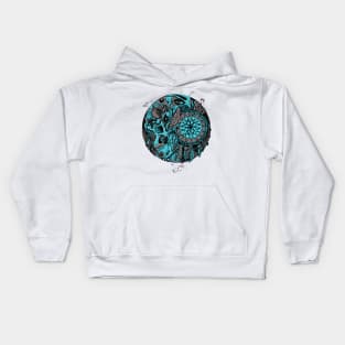 Blue Grey Skull and Dreamcatcher Circle Kids Hoodie